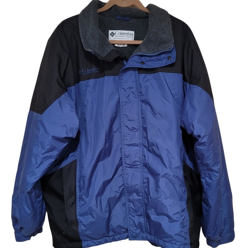 Columbia Mens XL Full Zip‎ Windbreaker Jacket Black Blue Fleece Lined winter ski